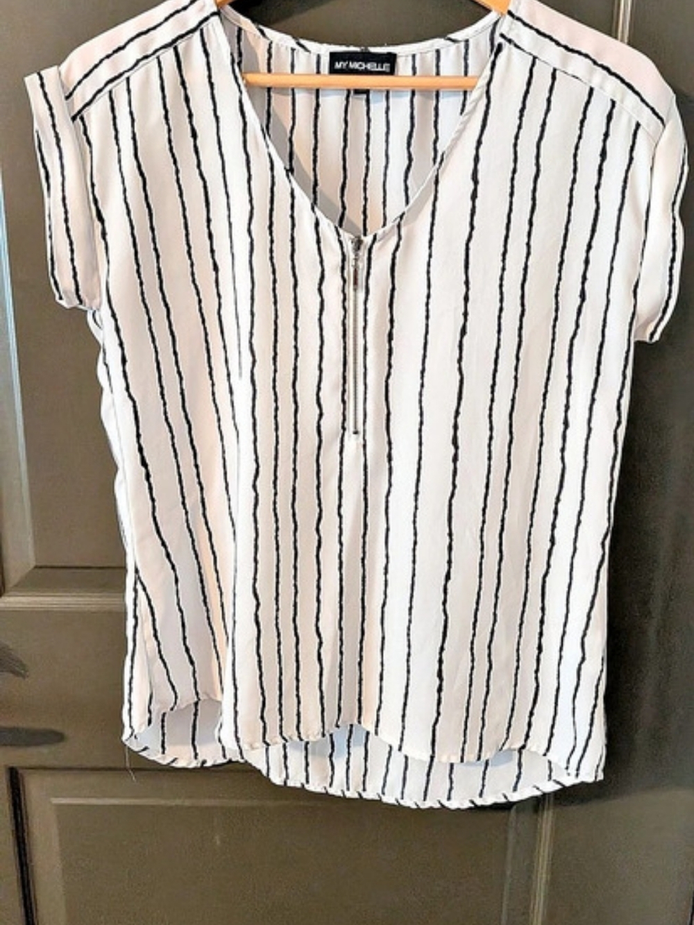 My Michelle Striped Blouse in White & Black Medium Like New